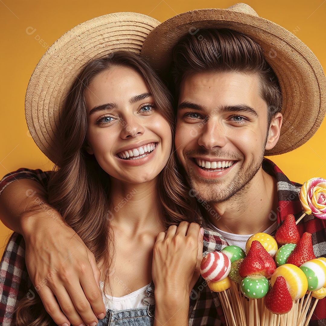 Casal jovem feliz celebração da Festa Junina