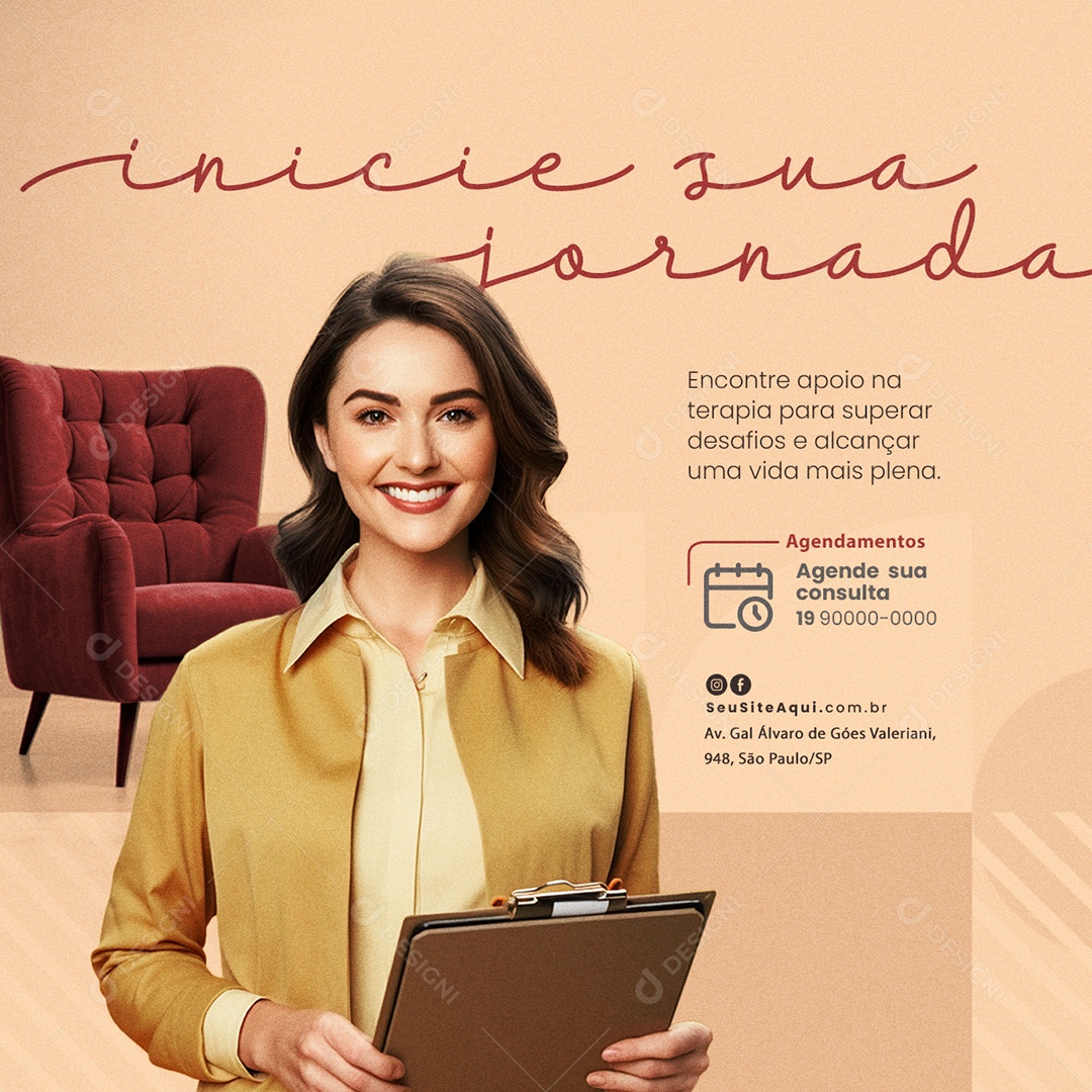 Psicólogo Inicie sua Jornada Agende sua Consulta Social Media PSD Editável