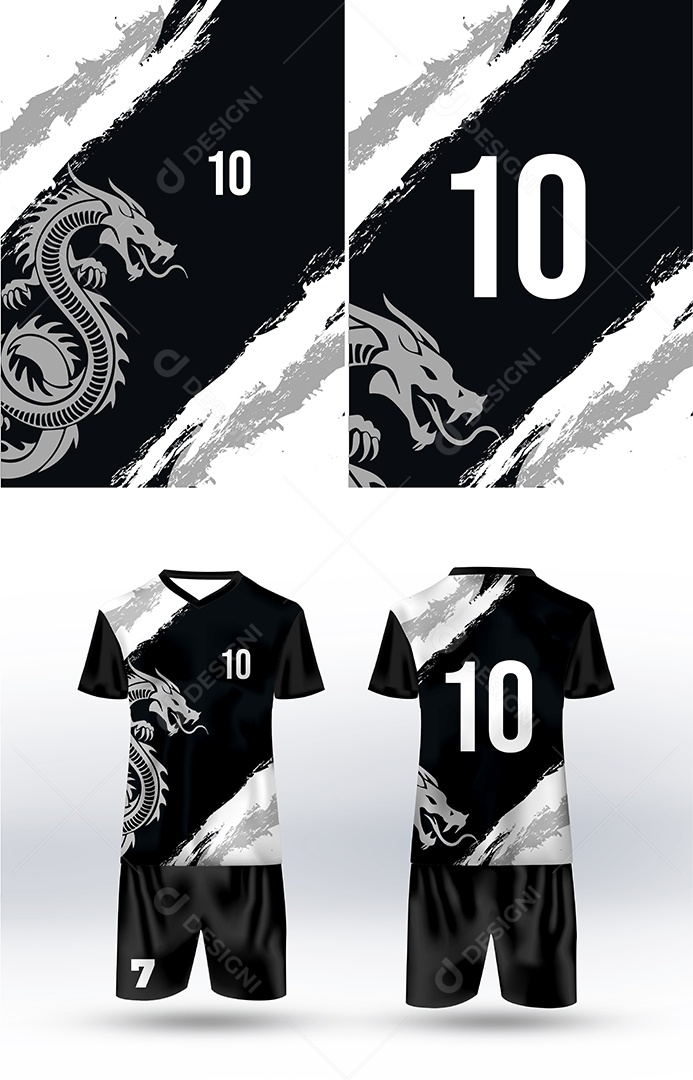 Uniforme de Futebol Preto e Branco Ilustração AI Editável