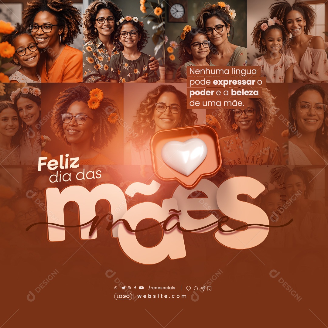 Feliz Dia das Mães Nenhuma Língua pode Expressar Social Media PSD Editável