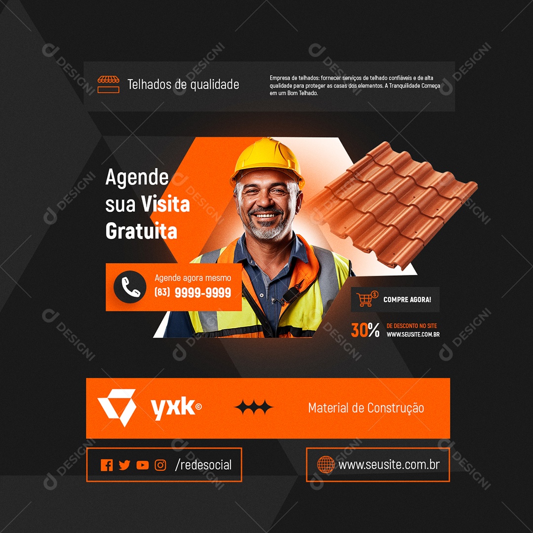 Loja de Telhados Agende sua Visita Gratuita Social Media PSD Editável