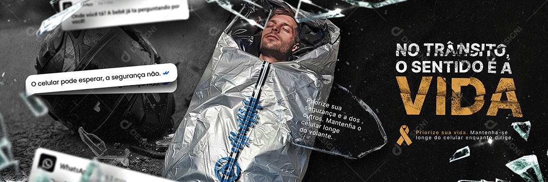 Carrossel Campanha Publicitária Maio Amarelo O Sentido é a Vida Social Media PSD Editável