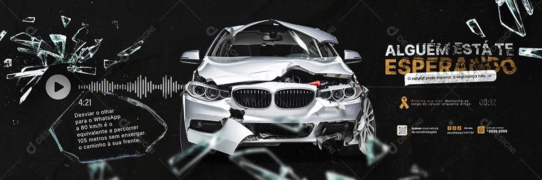 Carrossel Campanha Publicitária Maio Amarelo Alguém Está te Esperando Social Media PSD Editável