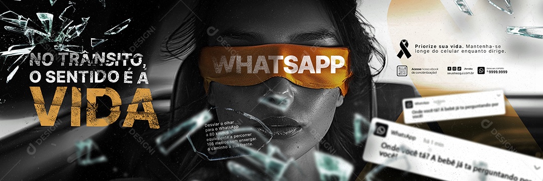 Carrossel Campanha Publicitária Maio Amarelo Priorize sua Vida Social Media PSD Editável