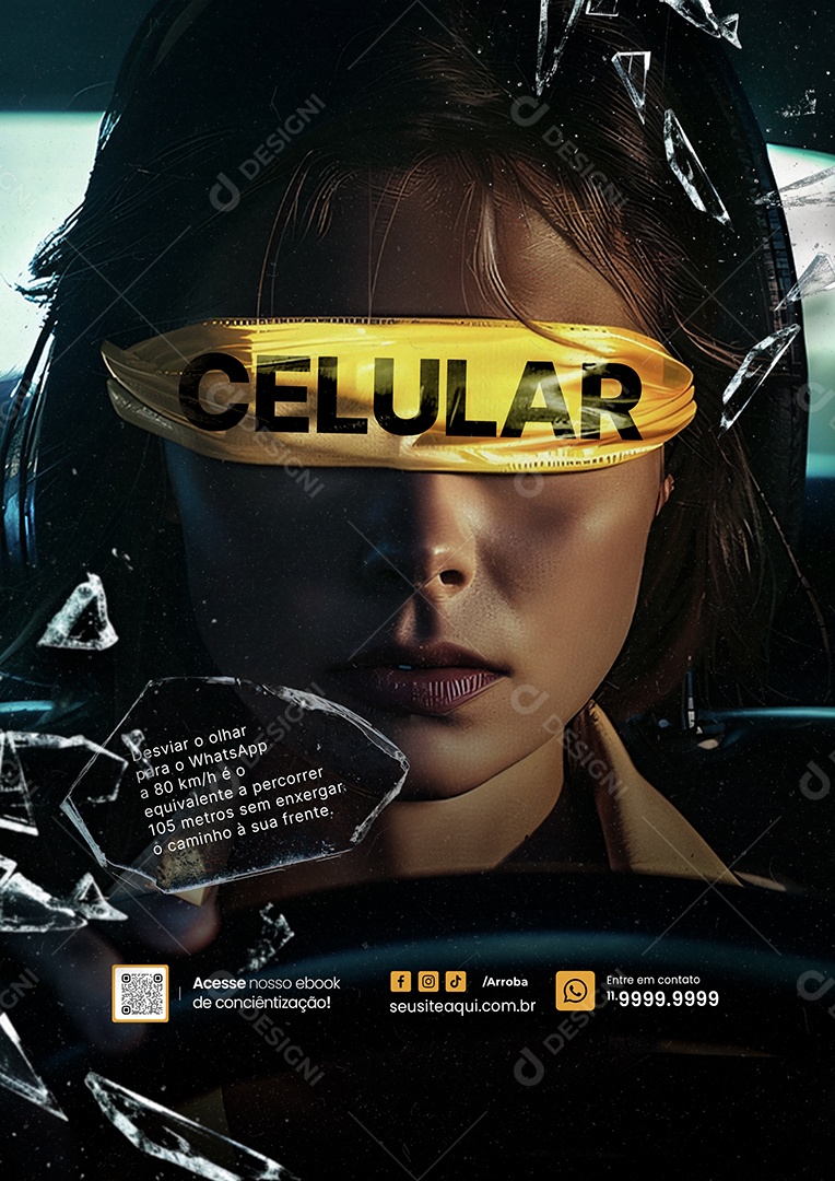 Campanha Publicitária Maio Amarelo Flyer Celular Social Media PSD Editável