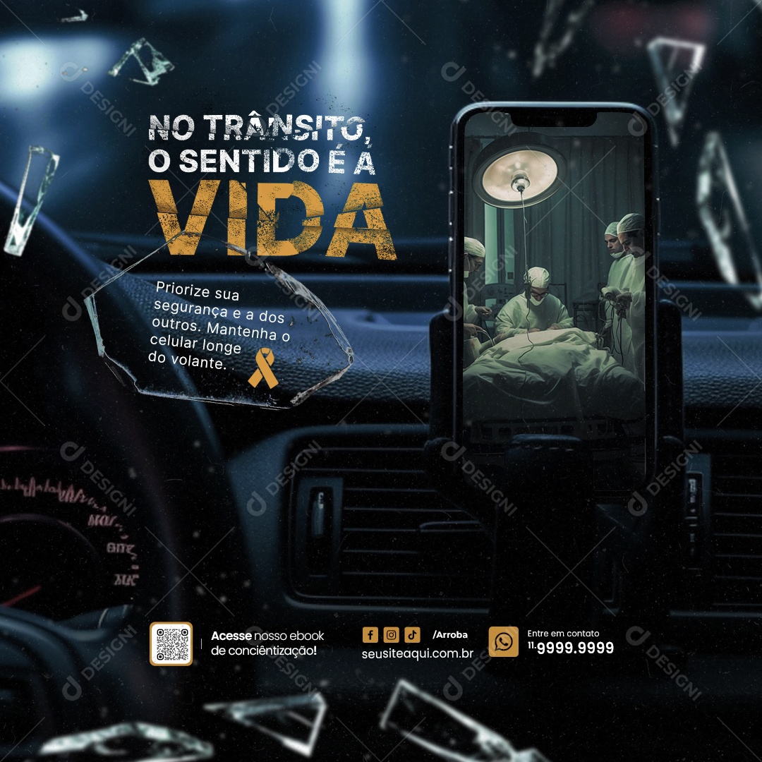 Campanha Publicitária Maio Amarelo Priorize Segurança Social Media PSD Editável