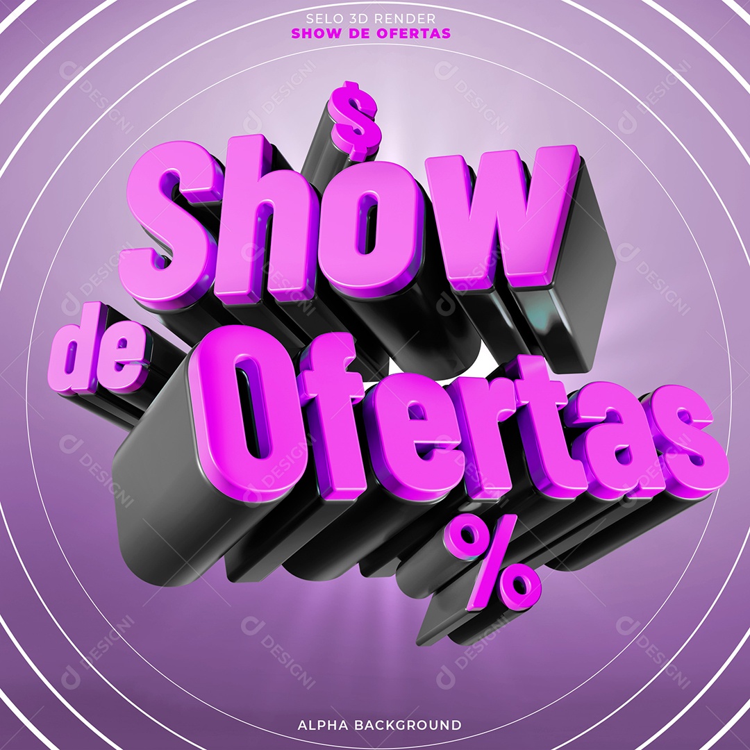 Show de Ofertas Selo 3D Roxo e Preto para Composição PSD