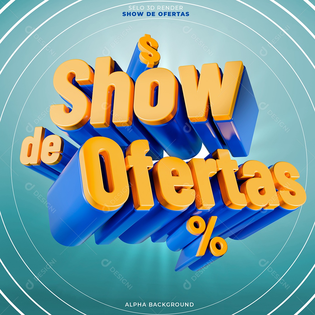 Show de Ofertas Selo 3D Azul e Laranja para Composição PSD