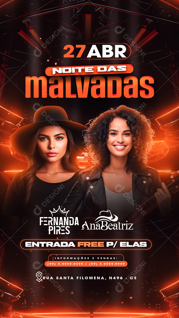 Story Flyer Noite Das Malvadas Fernanda Pires Ana Beatriz Social Media PSD Editável