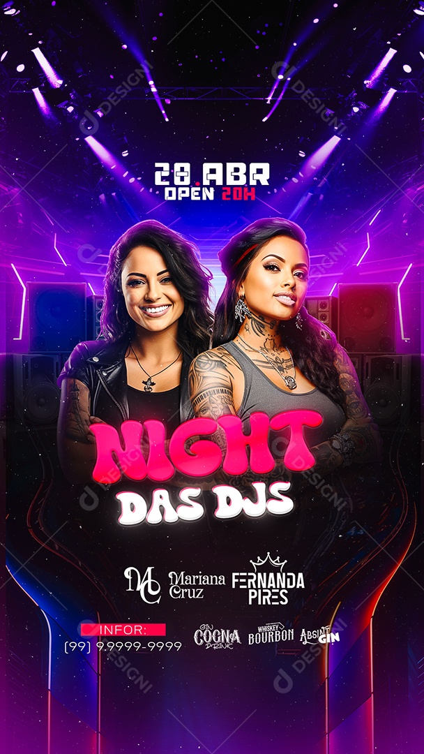 Story Flyer Night Das DJS Mariana Cruz Fernanda Pires Social Media PSD Editável