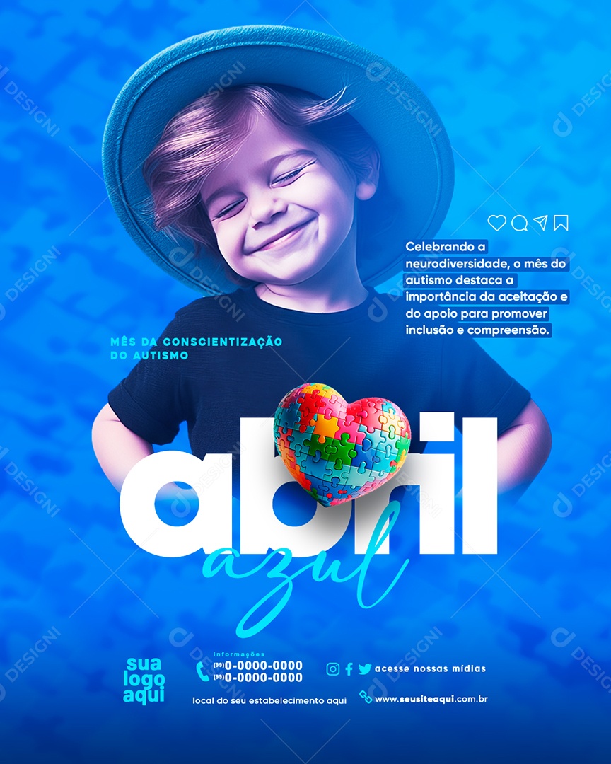 Social Media Abril Azul Celebrando a Neurodiversidade PSD Editável
