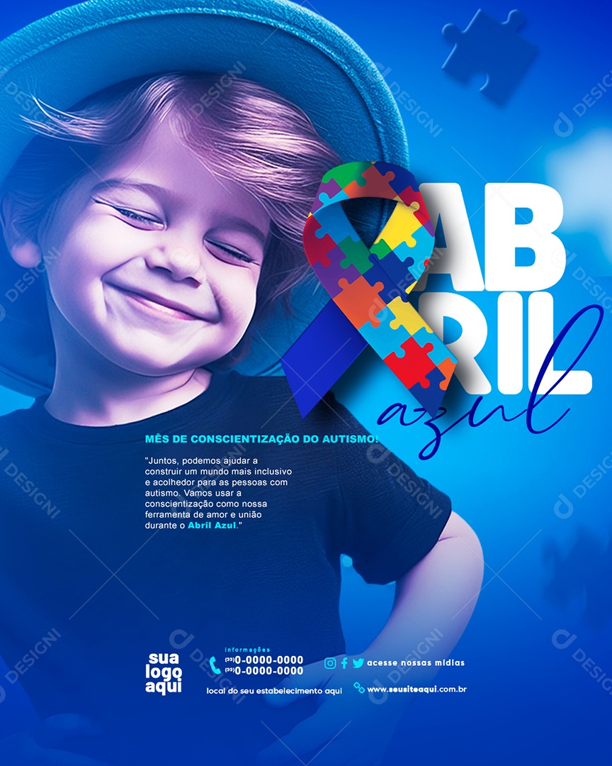Abril Azul Mês de Conscientização do Autismo Social Media PSD Editável