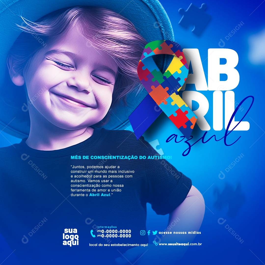 Social Media Abril Azul Mês de Conscientização do Autismo PSD Editável