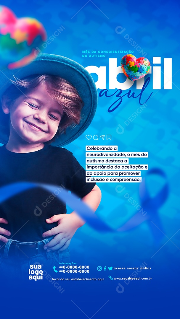 Story Abril Azul Celebrando a Neurodiversidade Social Media PSD Editável