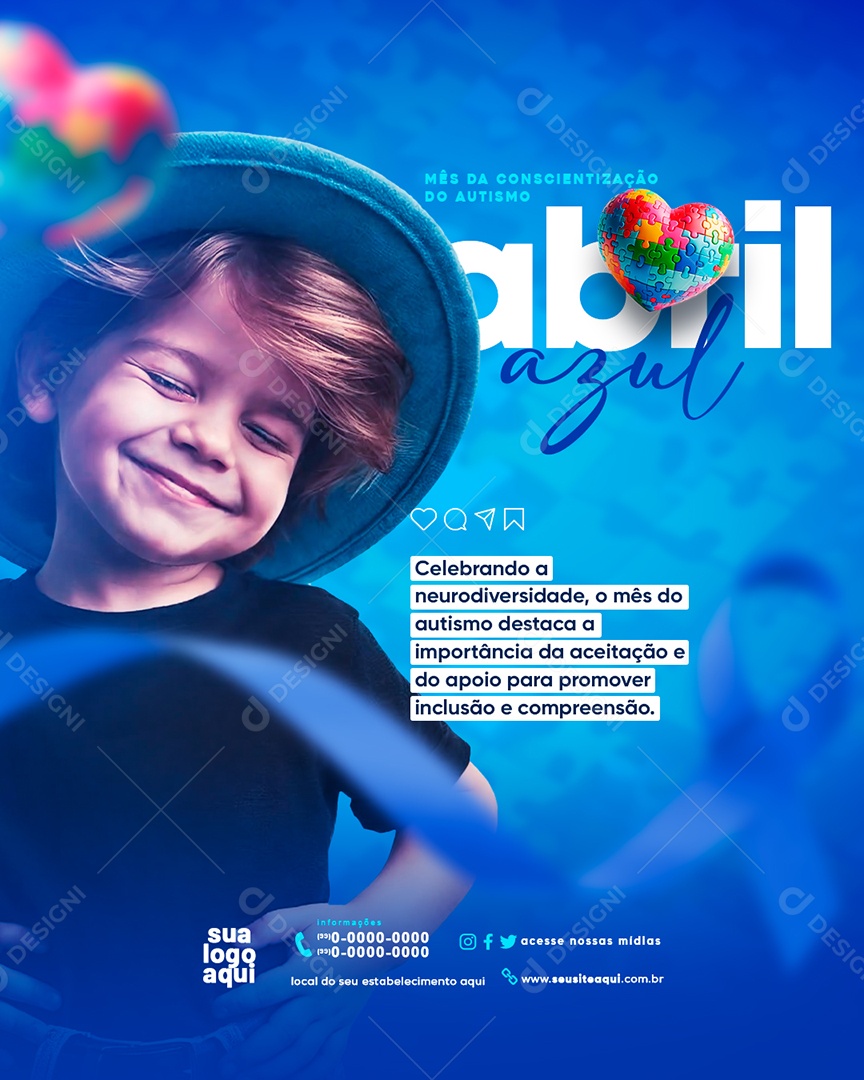 Social Media Abril Azul Celebrando a Neurodiversidade PSD Editável