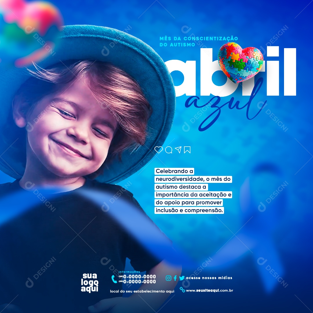 Abril Azul Celebrando a Neurodiversidade Social Media PSD Editável