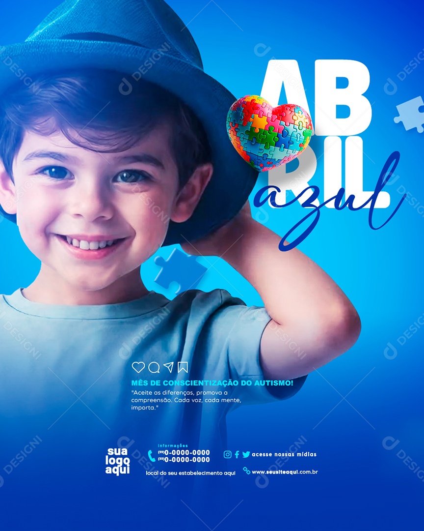 Social Media Abril Azul Mês de Conscientização do Autismo PSD Editável