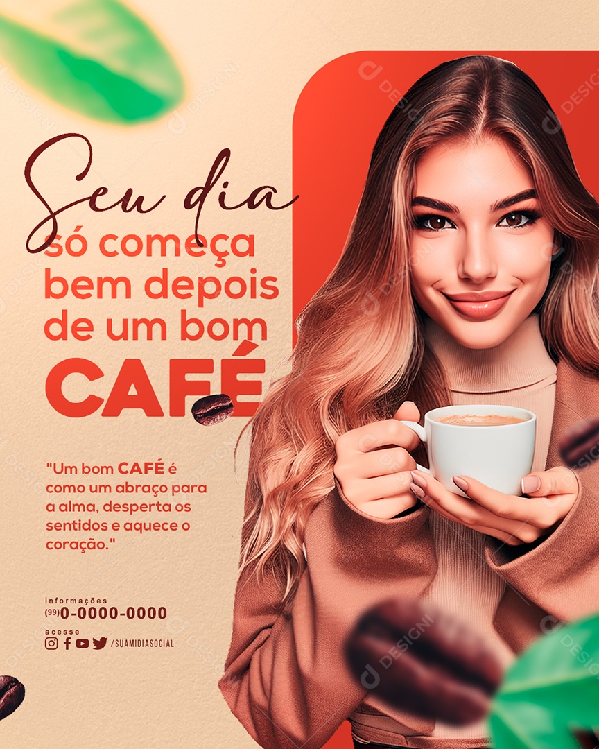 Social Media Cafeteria Seu Dia só Começa Bem Depois de Um Bom Café PSD Editável