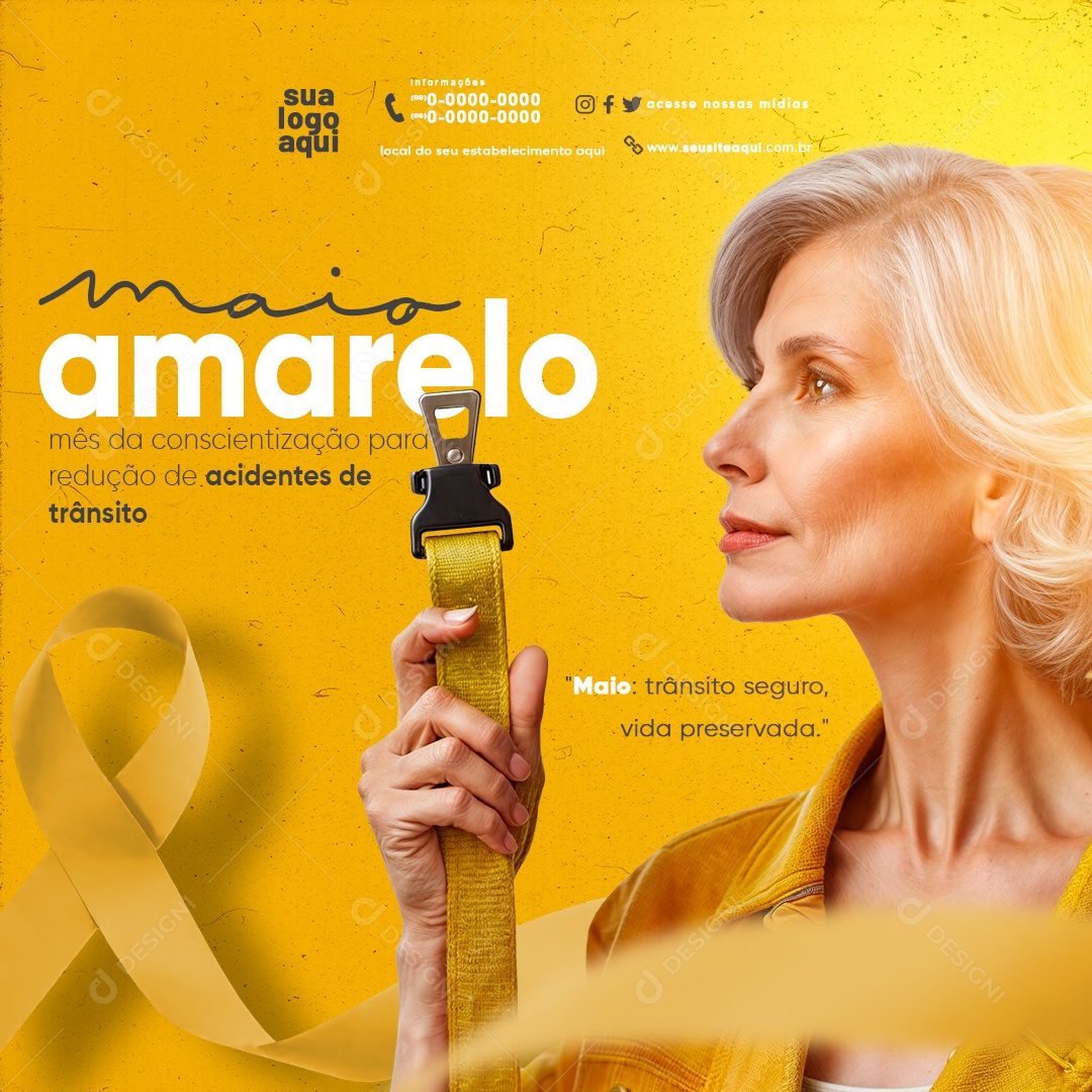 Maio Amarelo Mês da Conscientização para Redução de Acidentes Social Media PSD Editável