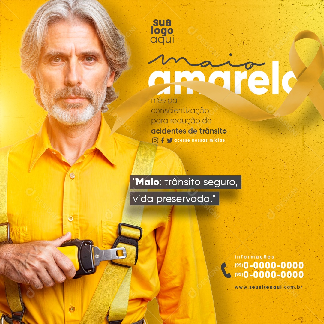 Maio Amarelo Trânsito Seguro Vida Preservada Social Media PSD Editável
