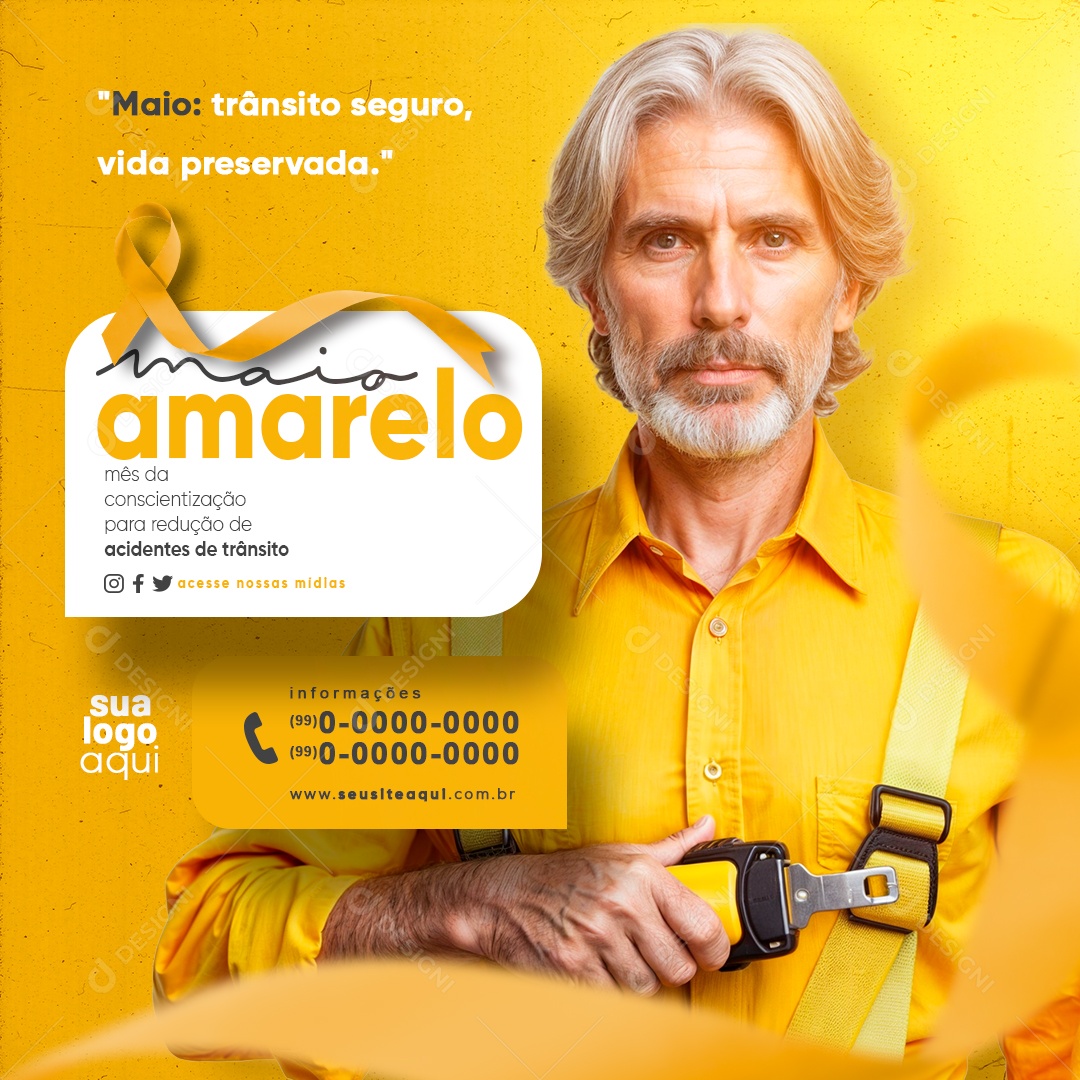 Maio Amarelo Mês da Conscientização para Redução de Acidentes Social Media PSD Editável