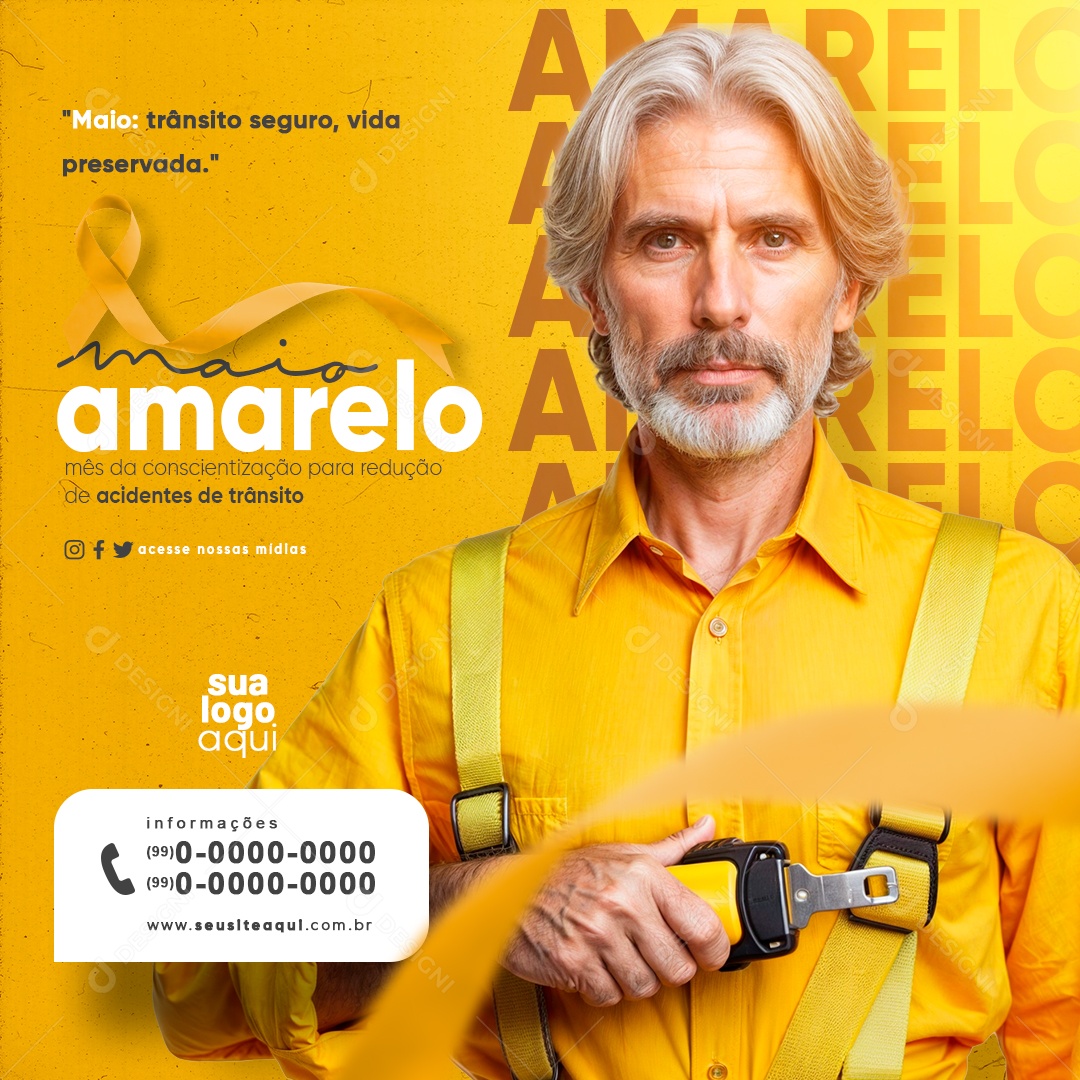 Maio Amarelo Mês da Conscientização para Redução de Acidentes Social Media PSD Editável
