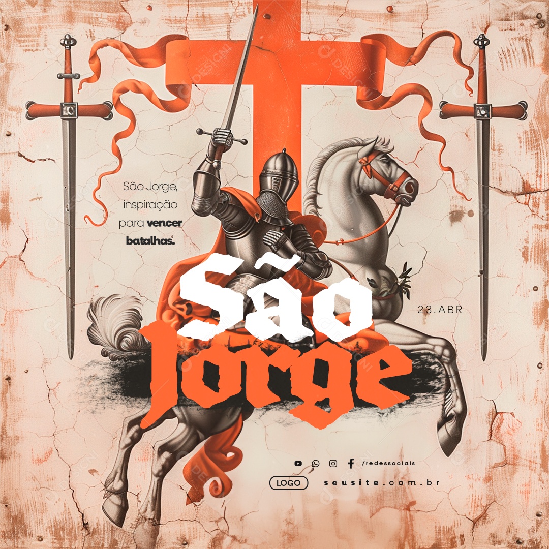 Dia De São Jorge 23 De Abril Inspiração para Vencer Social Media PSD Editável