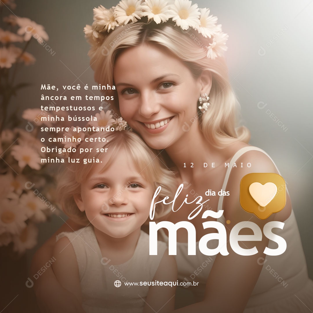 Feliz Dia das Mães Obrigado por ser Minha Luz Social Media PSD Editável