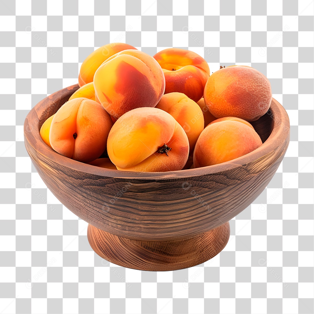 Pêssegos Em Uma Tigela De Madeira PNG Transparente.