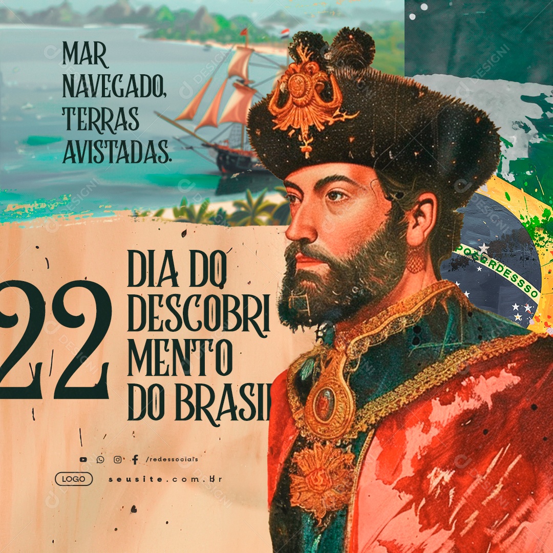 Dia Do Descobrimento Do Brasil 22 de Abril Mar Navegado Social Media PSD Editável