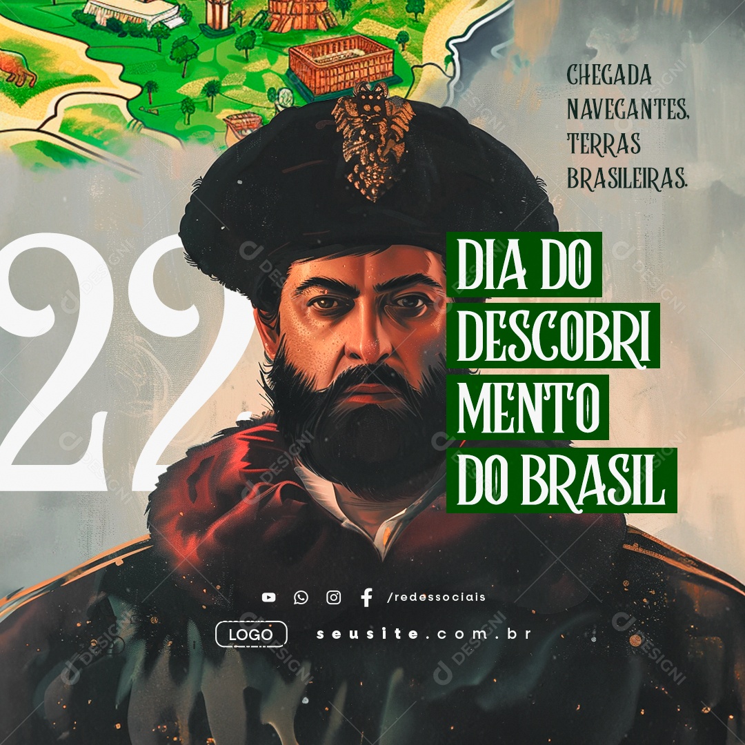 Dia Do Descobrimento Do Brasil 22 de Abril Chegada Navegantes Social Media PSD Editável
