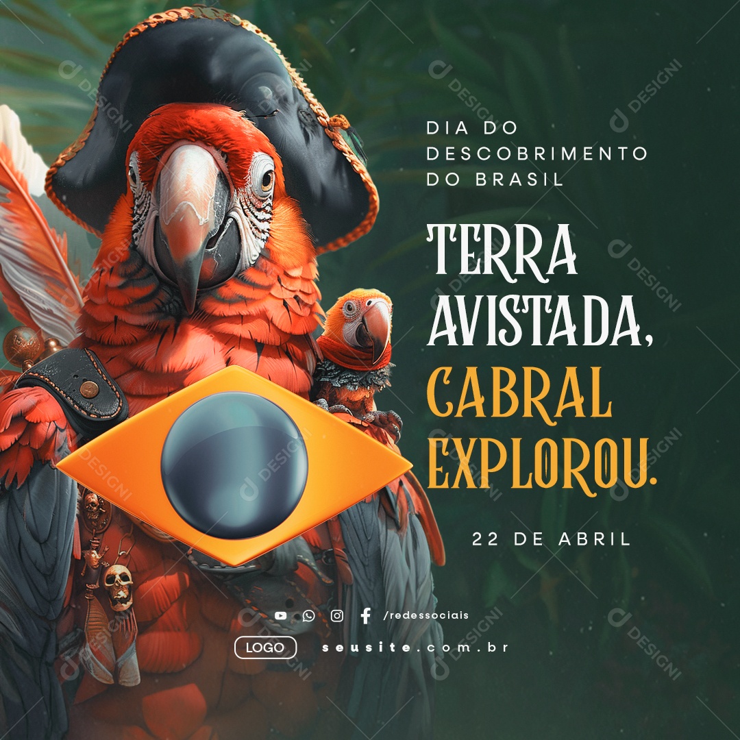 Dia Do Descobrimento Do Brasil 22 de Abril Terra Avistada Social Media PSD Editável