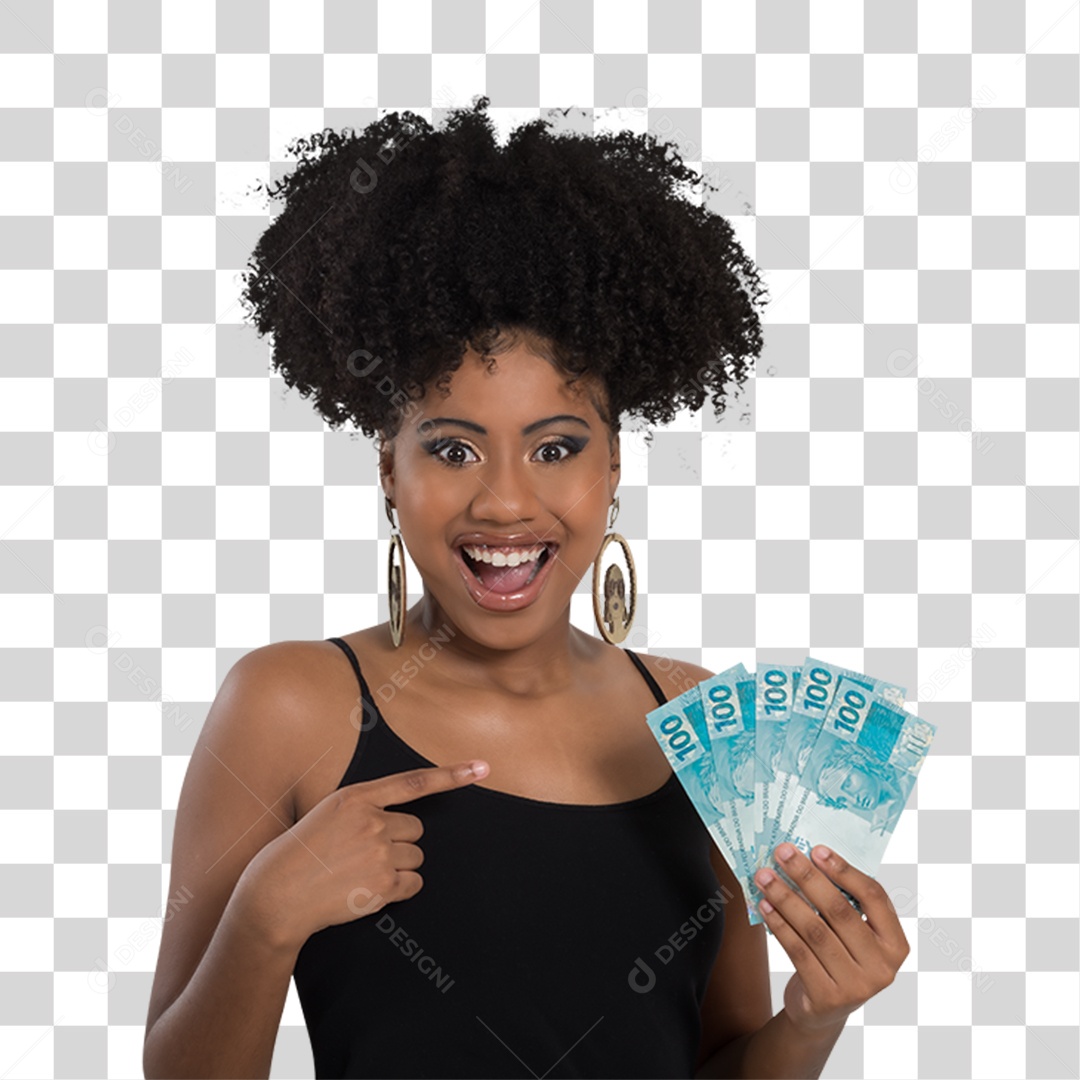 Mulher Morena Segurando Dinheiro PNG Transparente