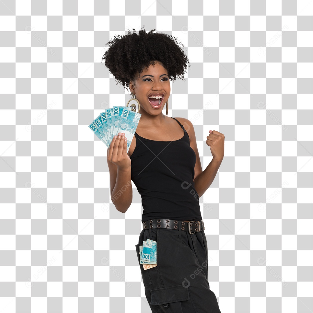 Mulher Morena Segurando Dinheiro PNG Transparente