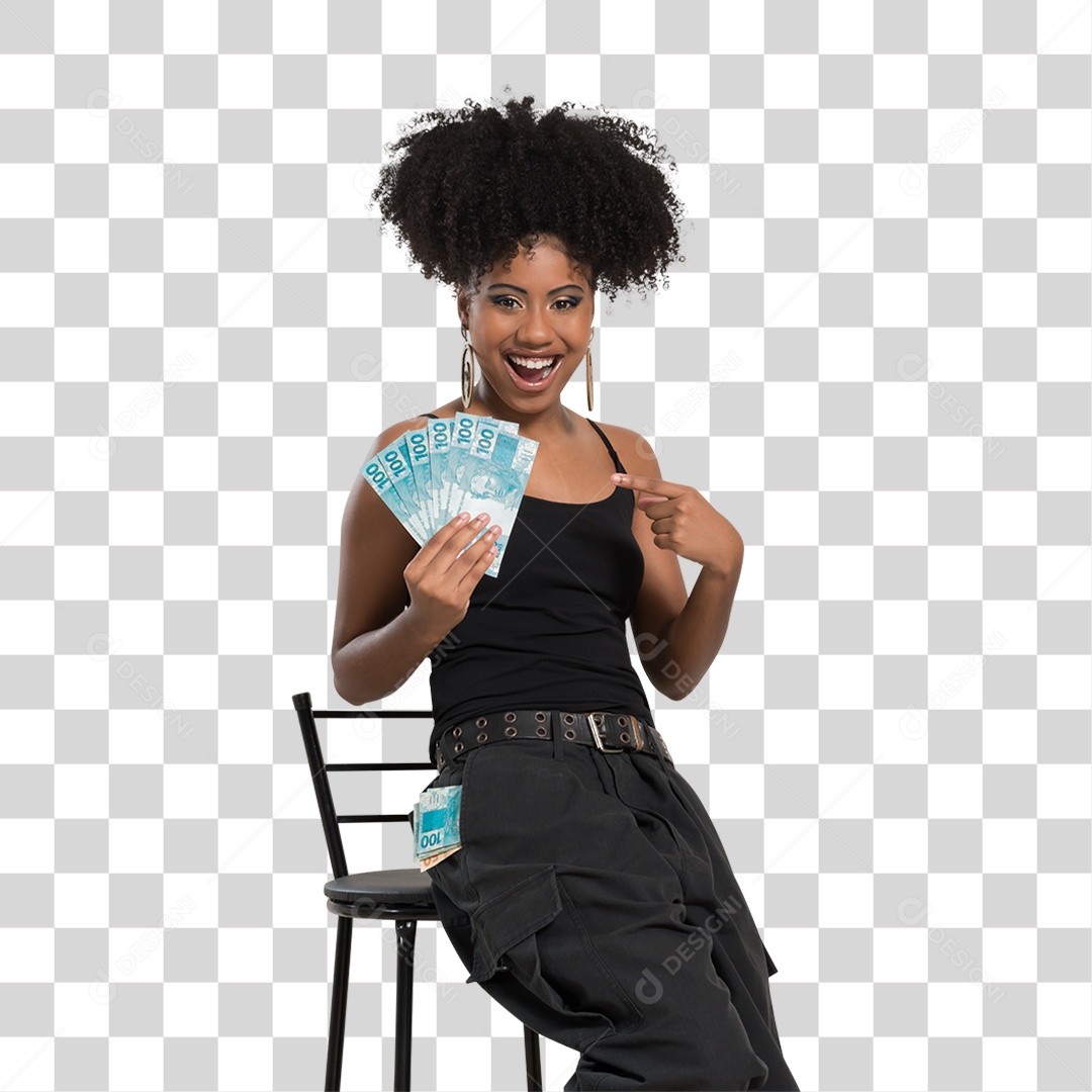 Mulher Morena Segurando Dinheiro PNG Transparente