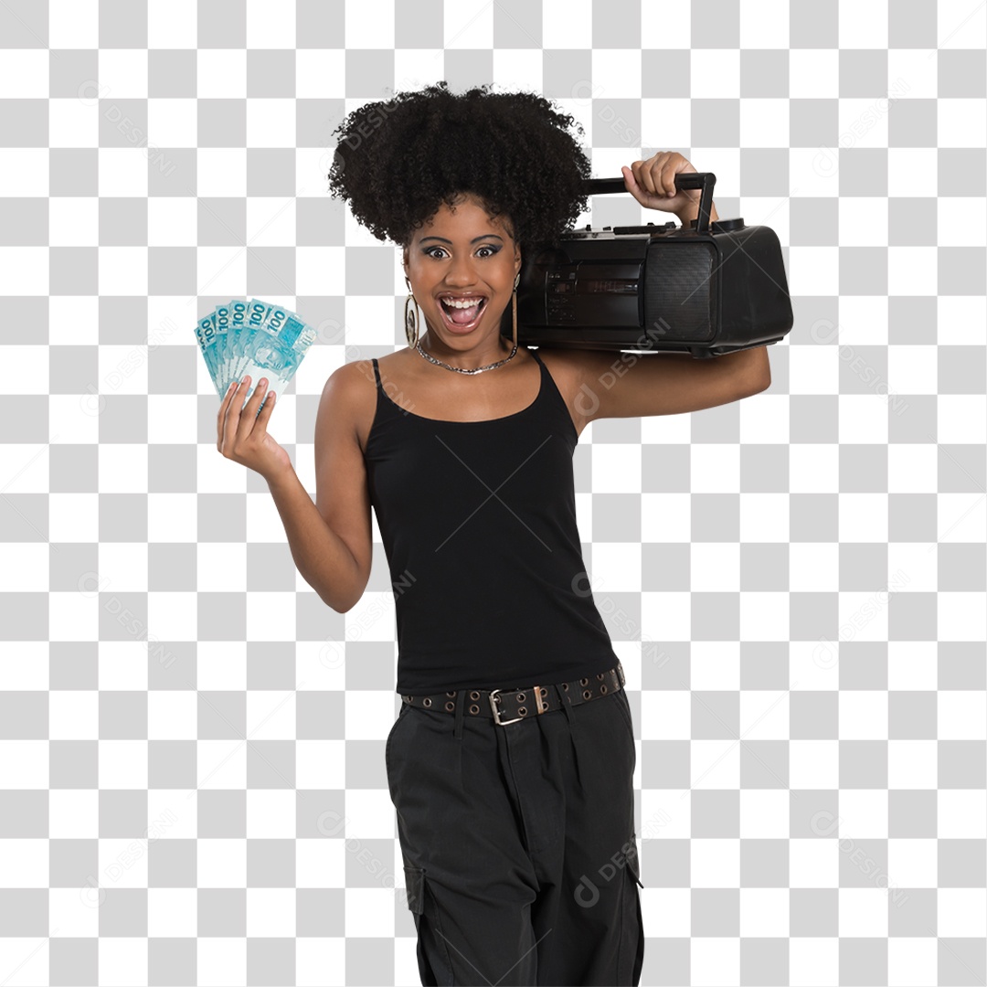 Mulher Morena Segurando Dinheiro PNG Transparente