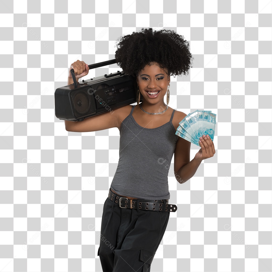 Mulher Morena Segurando Dinheiro PNG Transparente