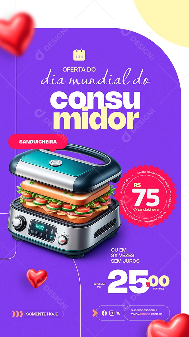 Story Dia Do Consumidor 15 de Março Sanduicheira 75 Social Media PSD Editável