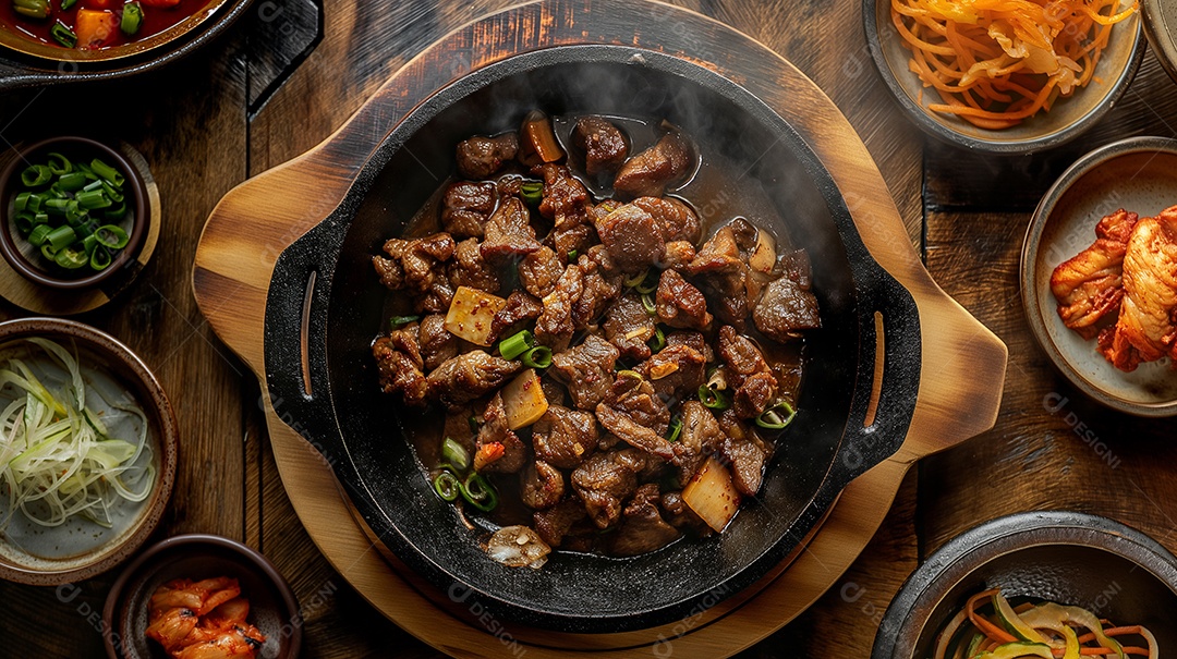 Prato De Carne Bourguignon com muitos acompanhamentos deliciosos