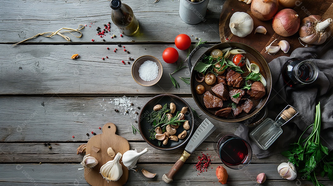 Prato De Carne Bourguignon com muitos temperos do lado