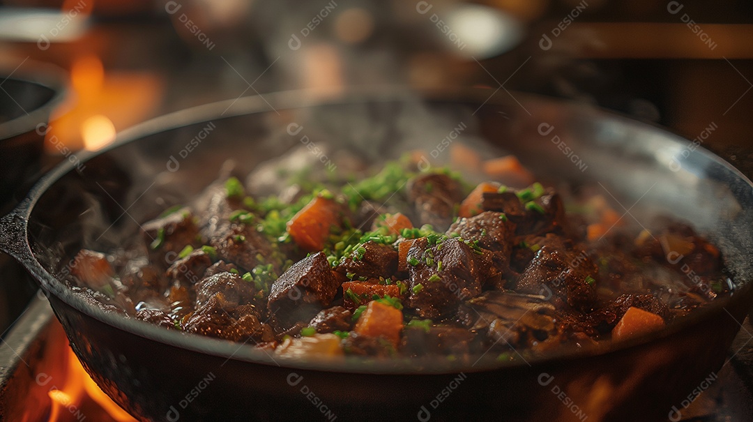 Preparação do prato de carne Bourguignon