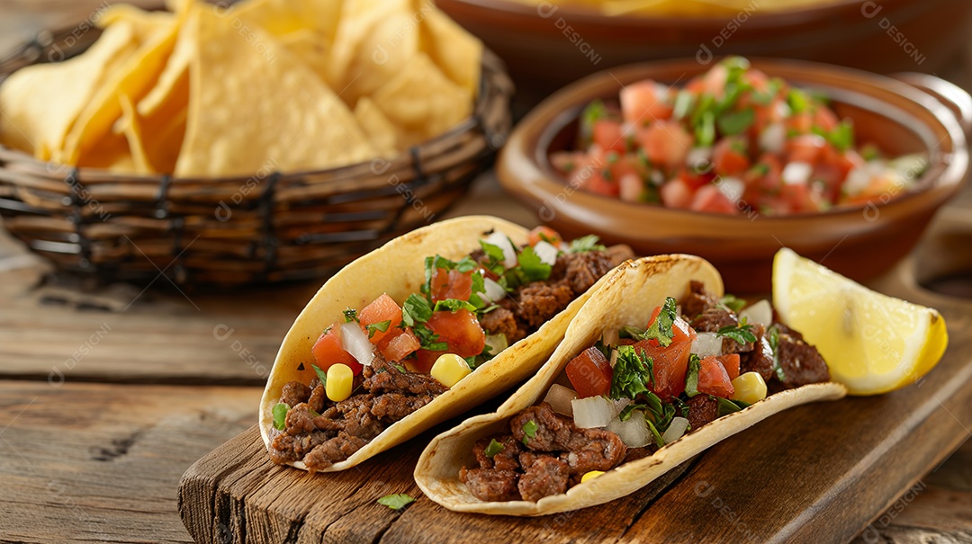 Tacos recheado com carne e pimenta