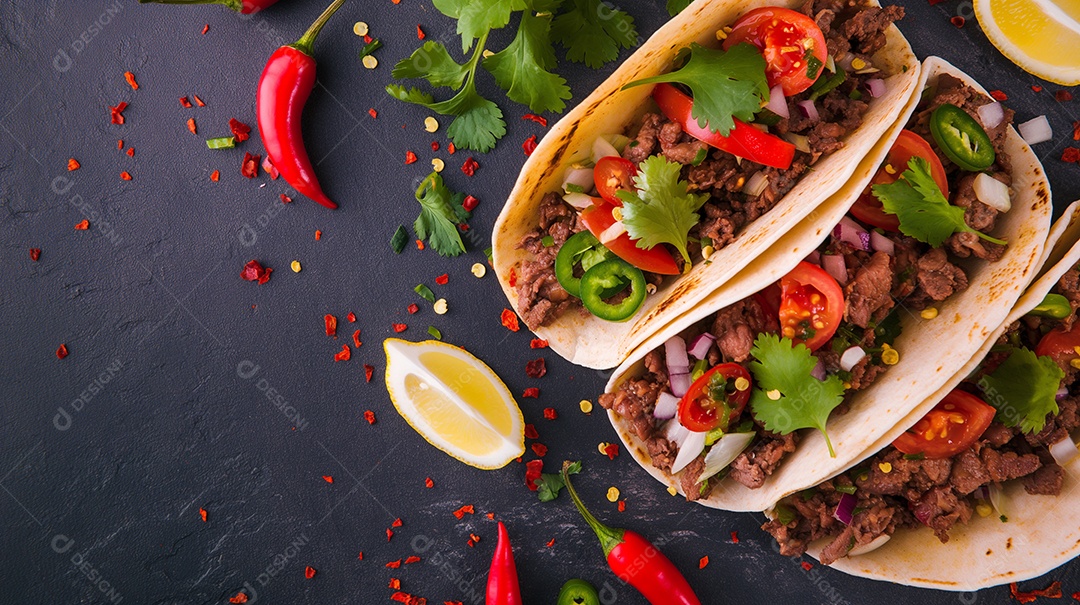 Tacos recheado com carne e pimenta