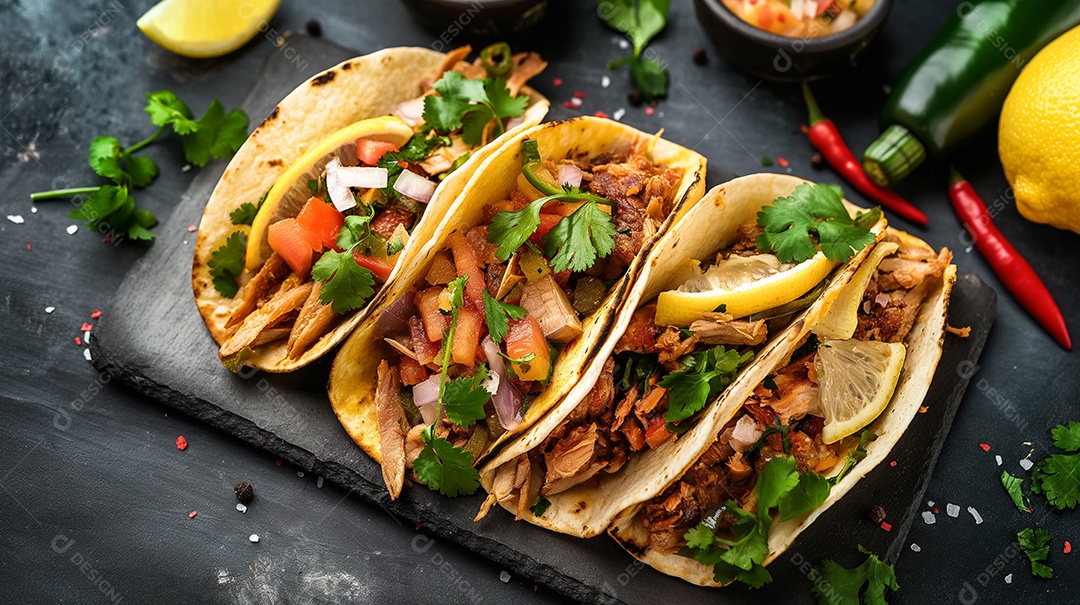Tacos recheado com carne e pimenta e batata