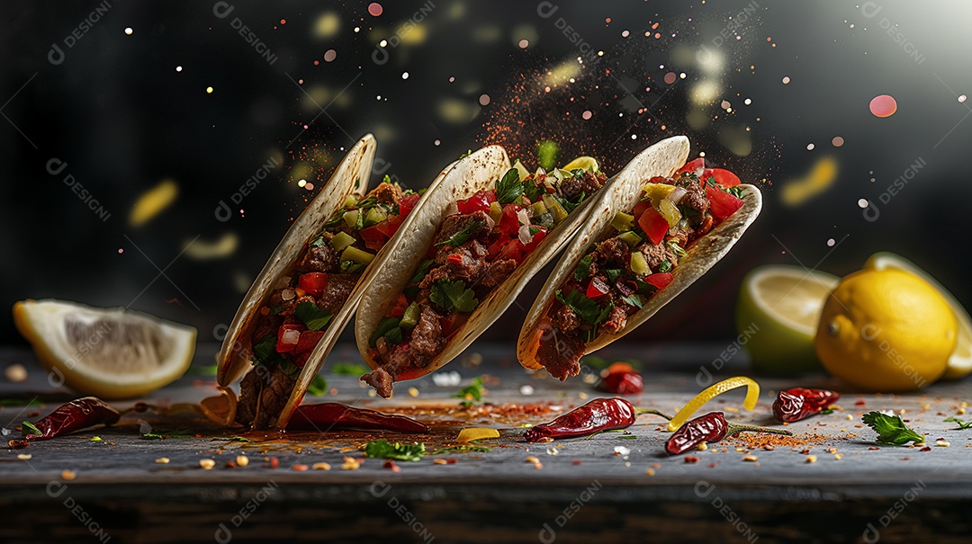 Tacos recheado com carne e pimenta