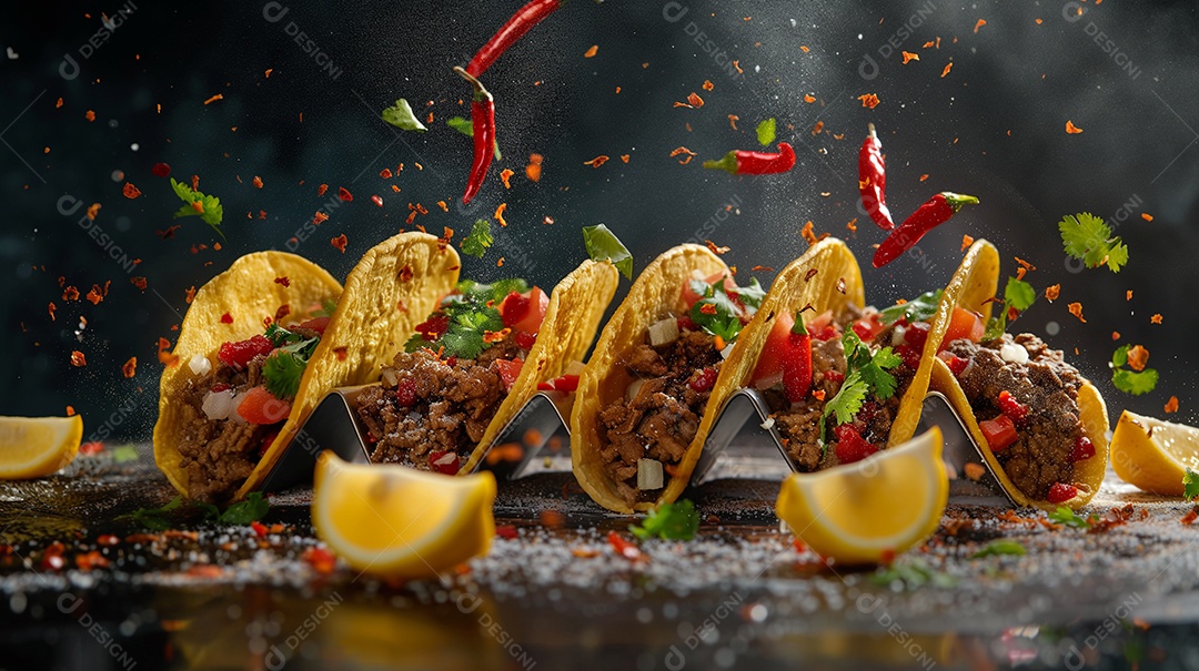 Tacos recheado com carne e pimenta