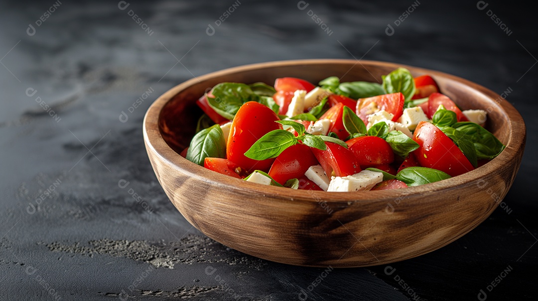 Salada Caprese em fundo cinza escuro