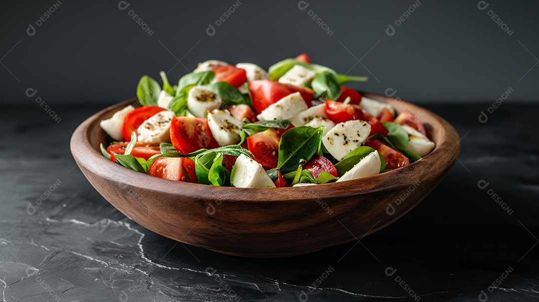 Salada Caprese em fundo cinza escuro
