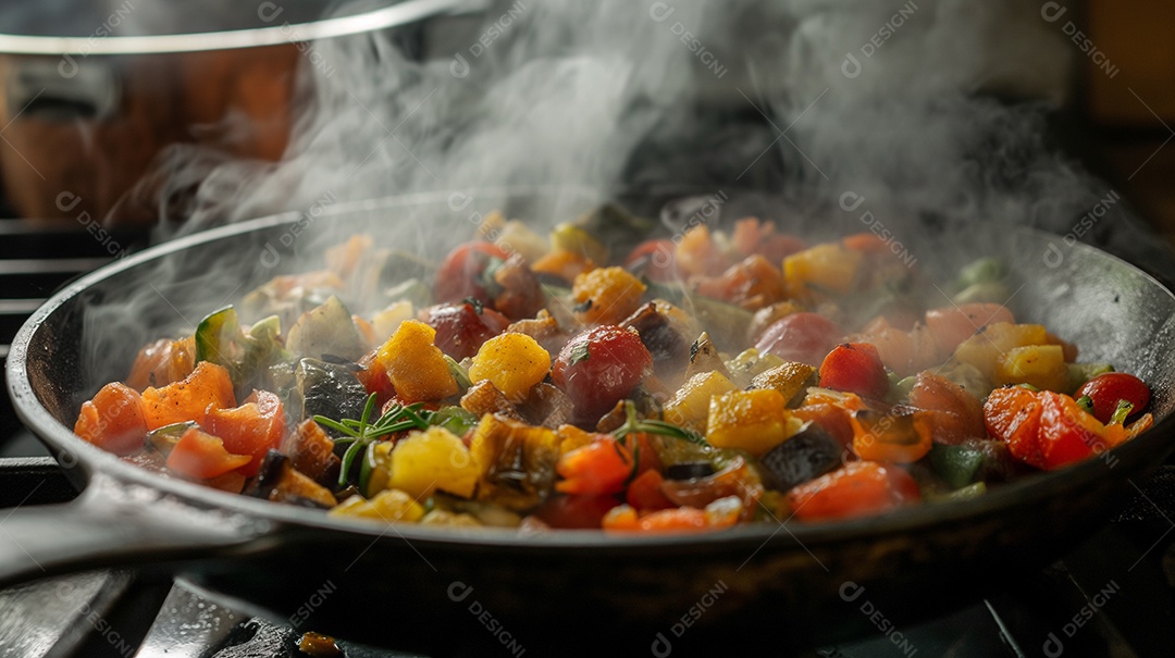 Ratatouille quente na cozinha