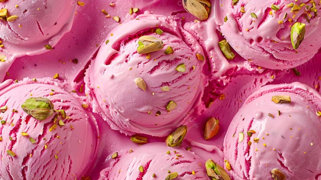 Bolas de sorvetes de morango com castanhas